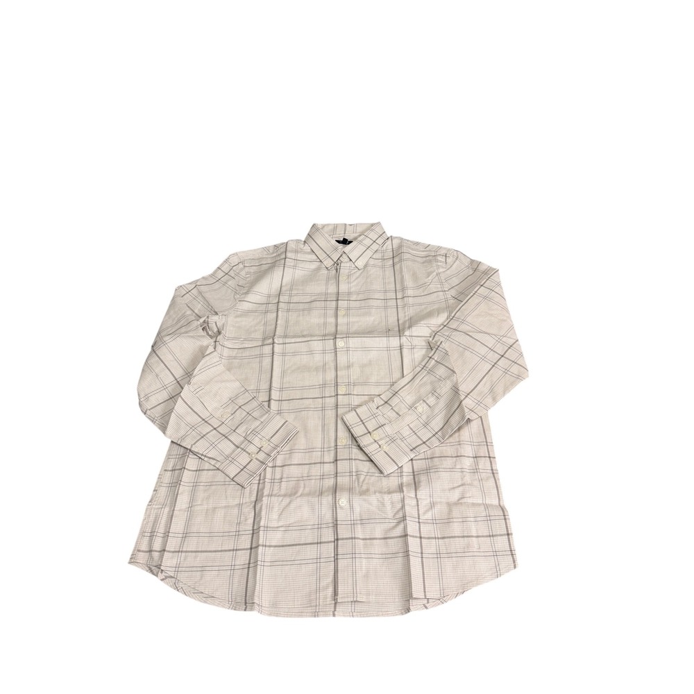 Express Men's Slim Fit Long Sleeve Button Down Shirt Cream Dress Casual Size L